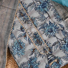Powder Grey Blue Unstitched Muslin Jaipuri Salwar Suit With Dupatta