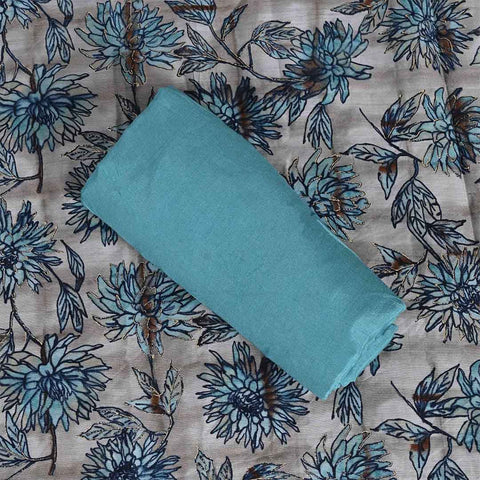 Powder Grey Blue Unstitched Muslin Jaipuri Salwar Suit With Dupatta
