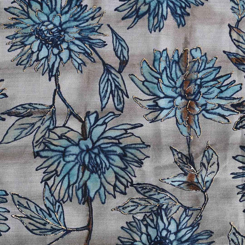 Powder Grey Blue Unstitched Muslin Jaipuri Salwar Suit With Dupatta