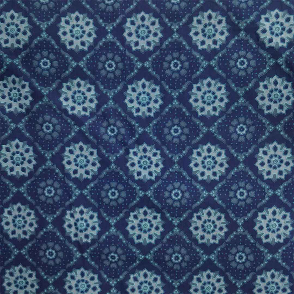 Prussian Dabu Print Unstitched Cotton Rajasthani Salwar Suit With Malmal Dupatta