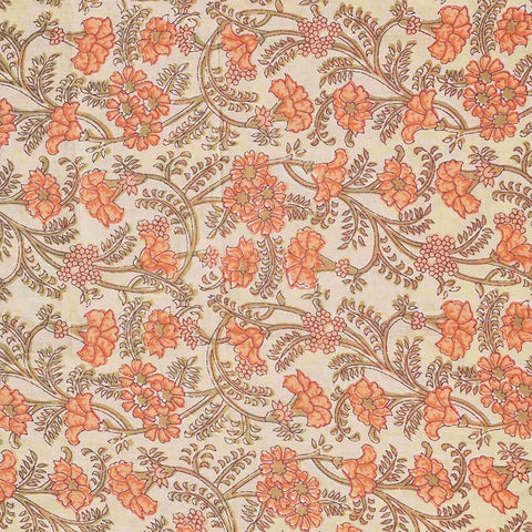 Pumpkin Peach Unstitched Cotton Jaipuri Suit Set With Chiffon Dupatta