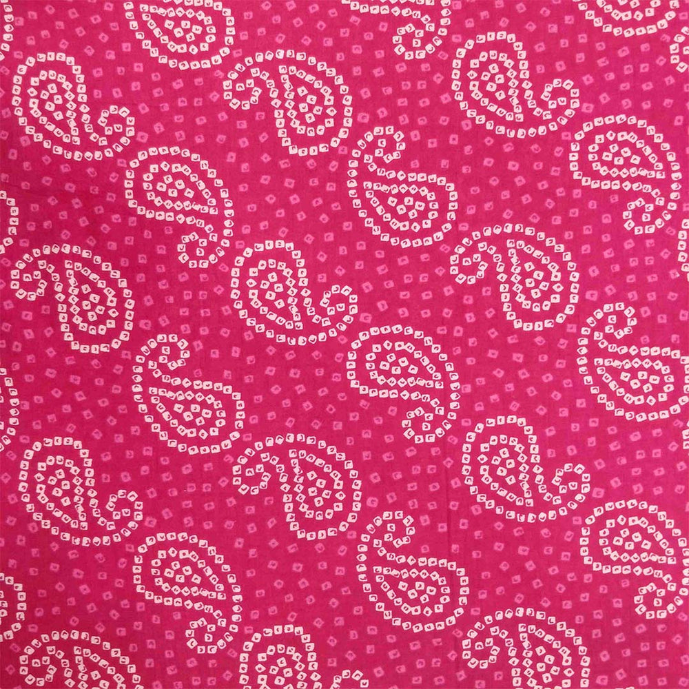 Queen Bandhej Unstitched Cotton Rajasthani Suit Set With Chiffon Dupatta