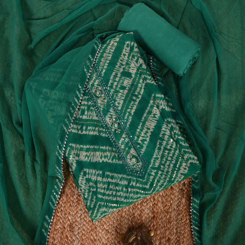 Rama Shibori Unstitched Muslin Salwar Suit With Chiffon Dupatta