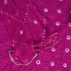 Rani Bandhej Unstitched Cotton Jaipuri Salwar Suit With Chiffon Dupatta