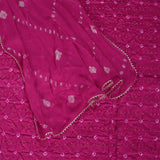 Rani Bandhej Unstitched Cotton Jaipuri Suit Set With Chiffon Dupatta