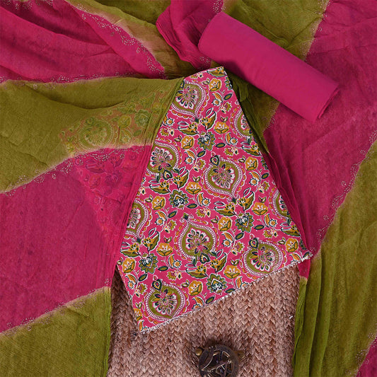 Rani Garden Unstitched Cotton Jaipuri Salwar Suit With Chiffon Dupatta