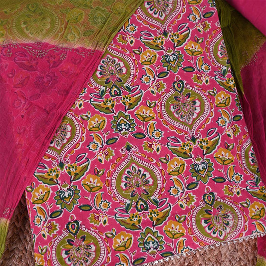 Rani Garden Unstitched Cotton Jaipuri Salwar Suit With Chiffon Dupatta