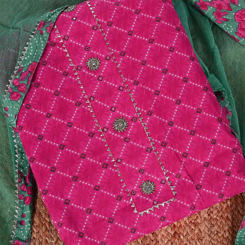 Rani Rama Unstitched Cotton Rajasthani Suit Set With Chiffon Dupatta