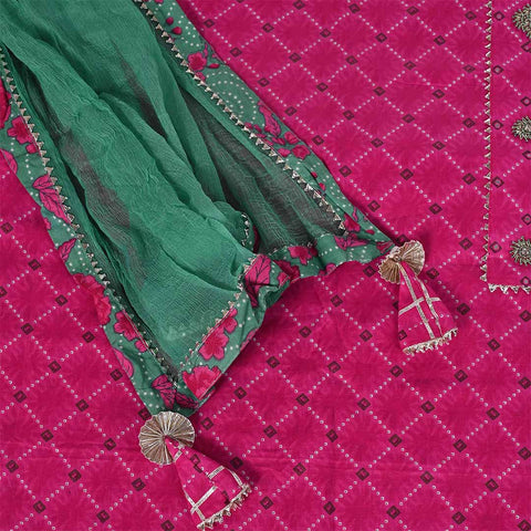 Rani Rama Unstitched Cotton Rajasthani Suit Set With Chiffon Dupatta