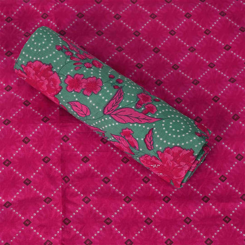 Rani Rama Unstitched Cotton Rajasthani Suit Set With Chiffon Dupatta