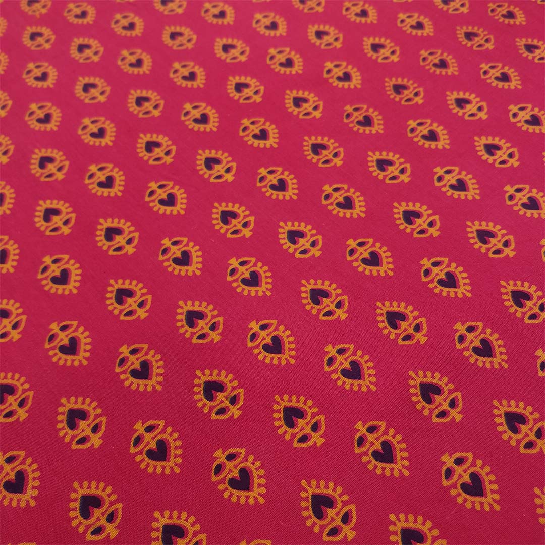 Rani Yellow Heart Unstitched Cotton Rajasthani Suit With Malmal Dupatta