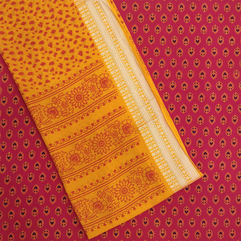 Rani Yellow Heart Unstitched Cotton Rajasthani Suit With Malmal Dupatta