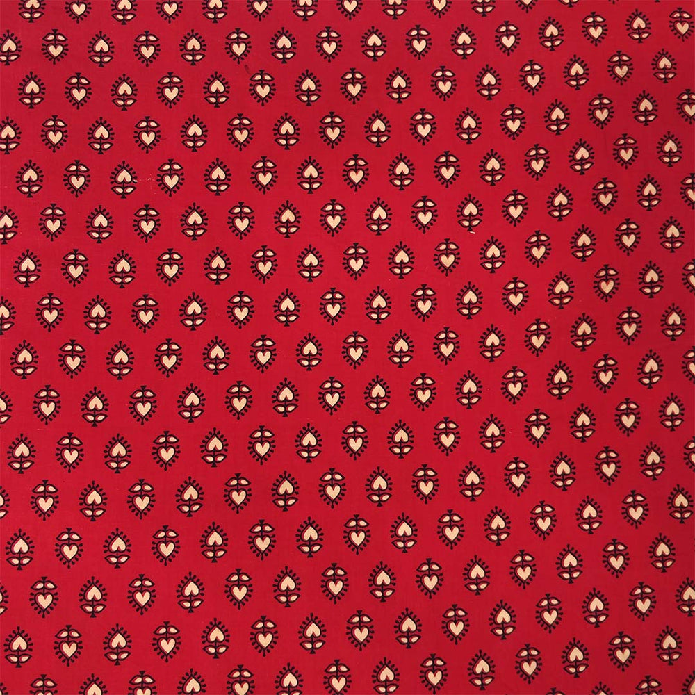 Red Blue Heart Unstitched Cotton Rajasthani Suit Set With Malmal Dupatta