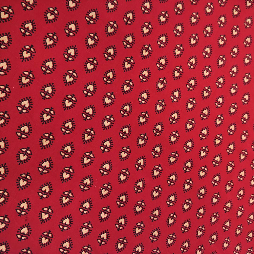 Red Blue Heart Unstitched Cotton Rajasthani Suit Set With Malmal Dupatta