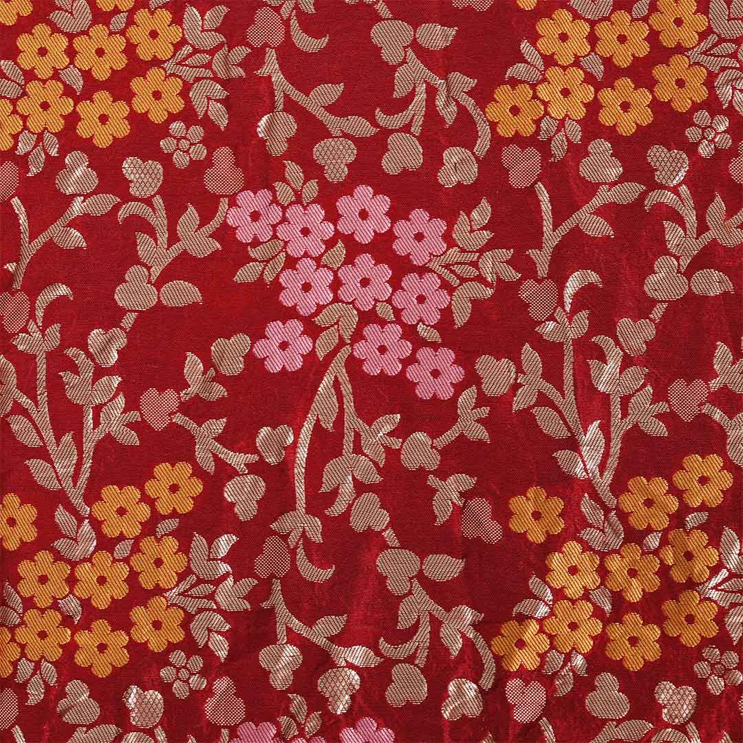Red Unstitched Dola Silk Jaipuri Salwar Suit With Dupatta