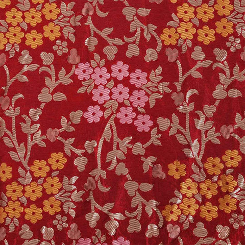 Red Unstitched Dola Silk Jaipuri Salwar Suit With Dupatta