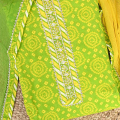 Refresh Green Bandhej Unstitched Cotton Jaipuri Suit Set with Chiffon Dupatta