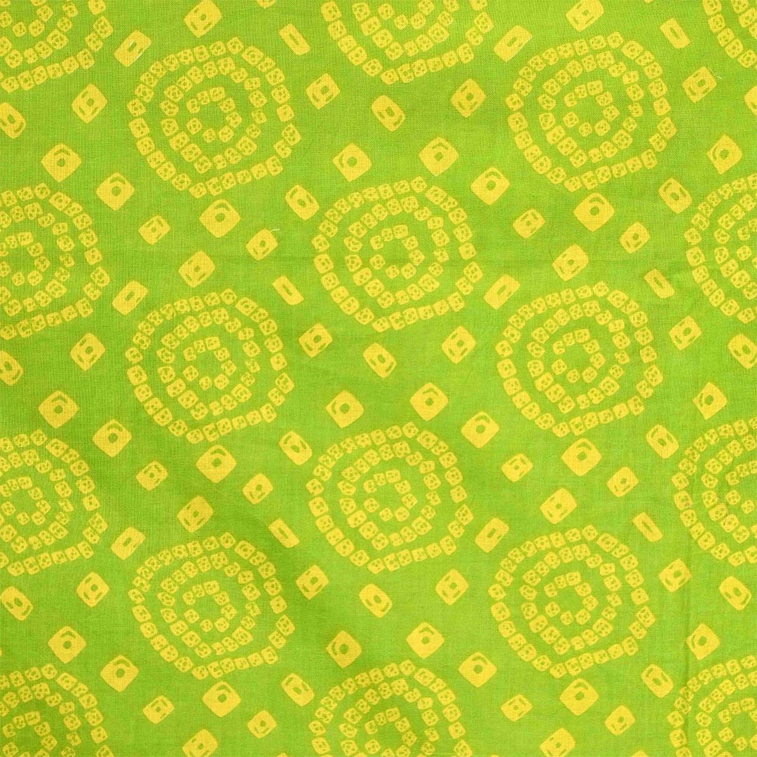Refresh Green Bandhej Unstitched Cotton Jaipuri Suit Set with Chiffon Dupatta