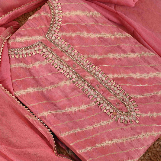 Rose Leheriya Unstitched Muslin Salwar Jaipuri Suit With Chiffon Dupatta