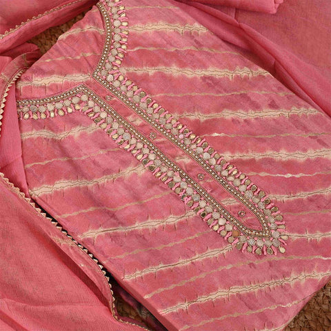 Rose Leheriya Unstitched Muslin Salwar Jaipuri Suit With Chiffon Dupatta