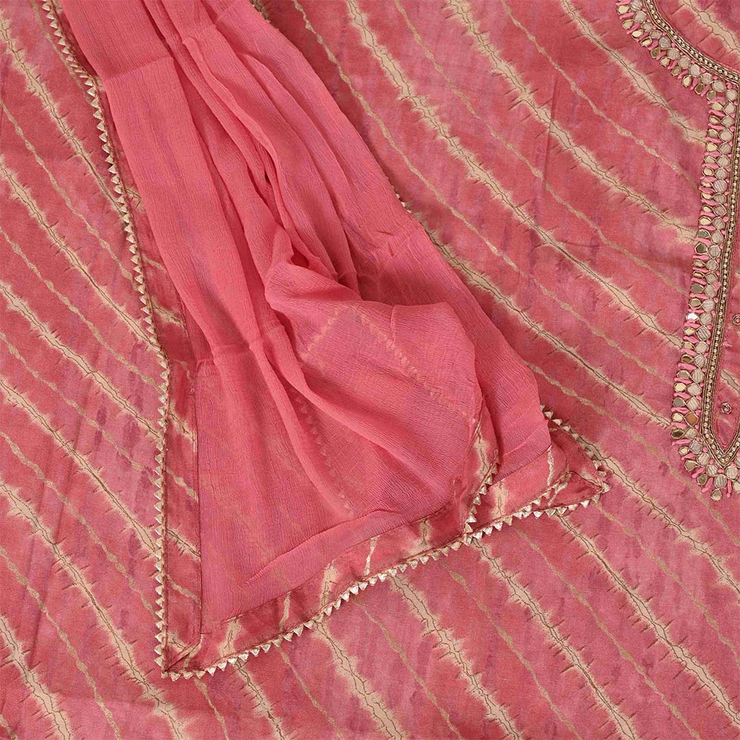Rose Leheriya Unstitched Muslin Salwar Jaipuri Suit With Chiffon Dupatta