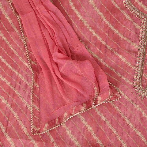 Rose Leheriya Unstitched Muslin Salwar Jaipuri Suit With Chiffon Dupatta
