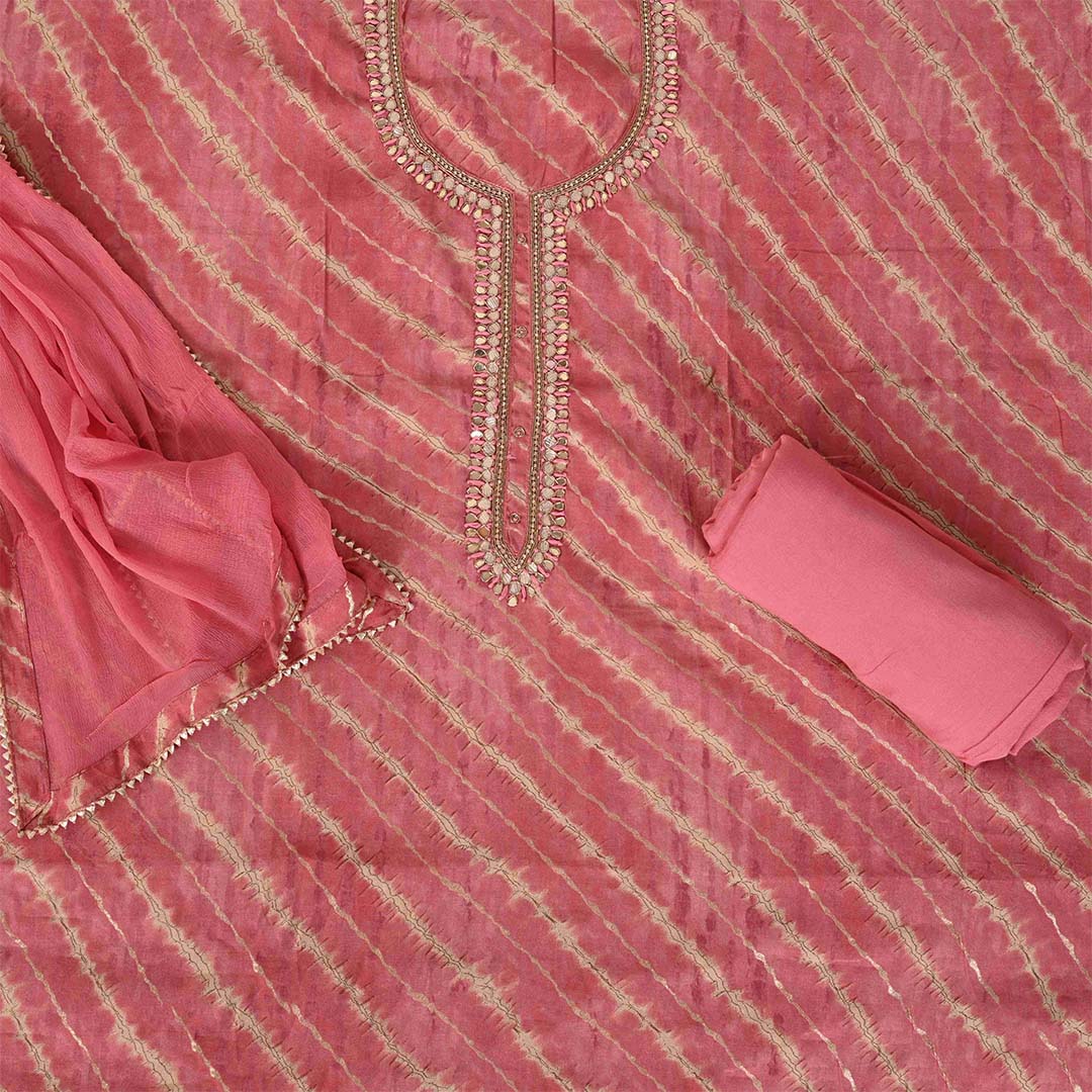 Rose Leheriya Unstitched Muslin Salwar Jaipuri Suit With Chiffon Dupatta