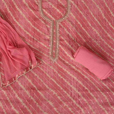 Rose Leheriya Unstitched Muslin Salwar Jaipuri Suit With Chiffon Dupatta