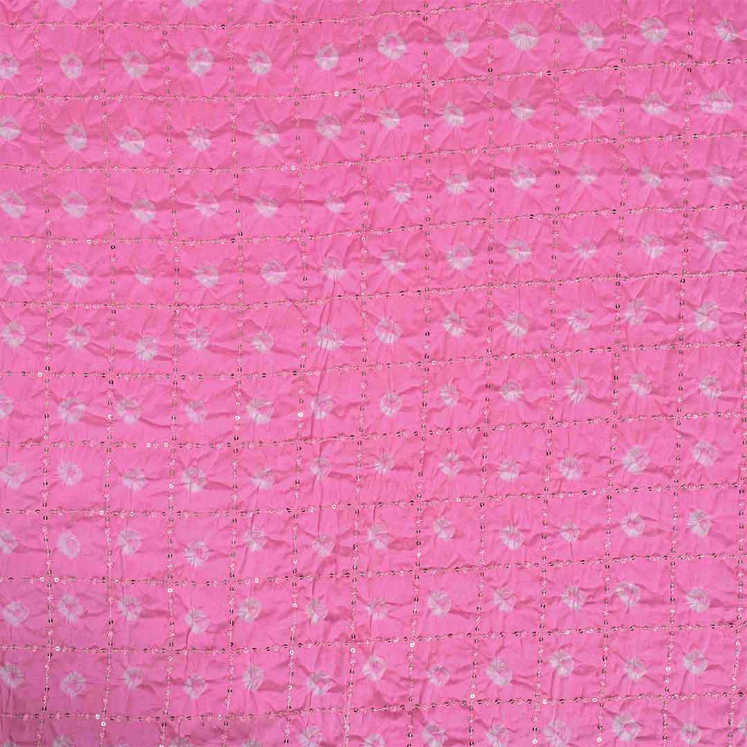 Rose Pink Bandhej Unstitched Cotton Jaipuri Suit Set With Chiffon Dupatta