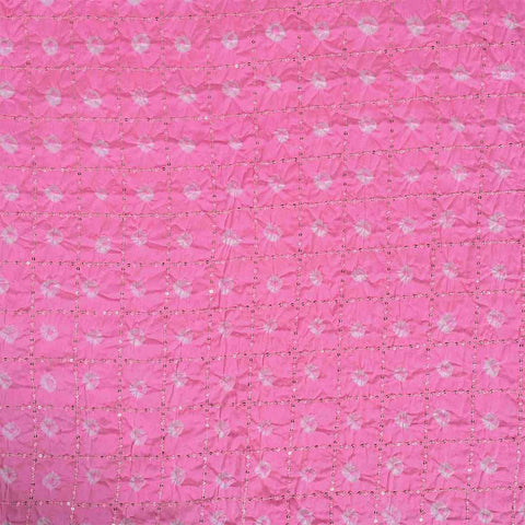 Rose Pink Bandhej Unstitched Cotton Jaipuri Suit Set With Chiffon Dupatta