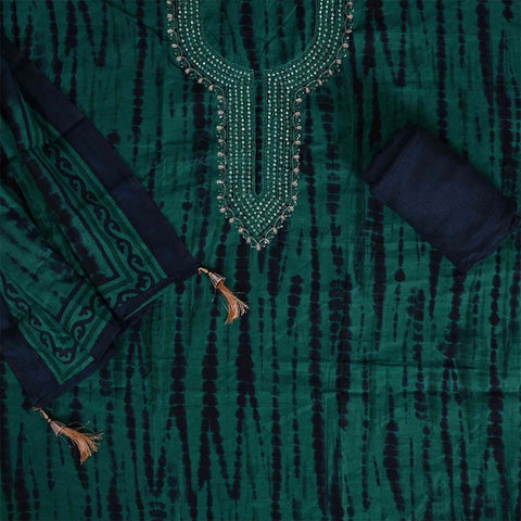 Shibori Rama Unstitched Muslin Jaipuri Suit Set With Modal Silk Dupatta