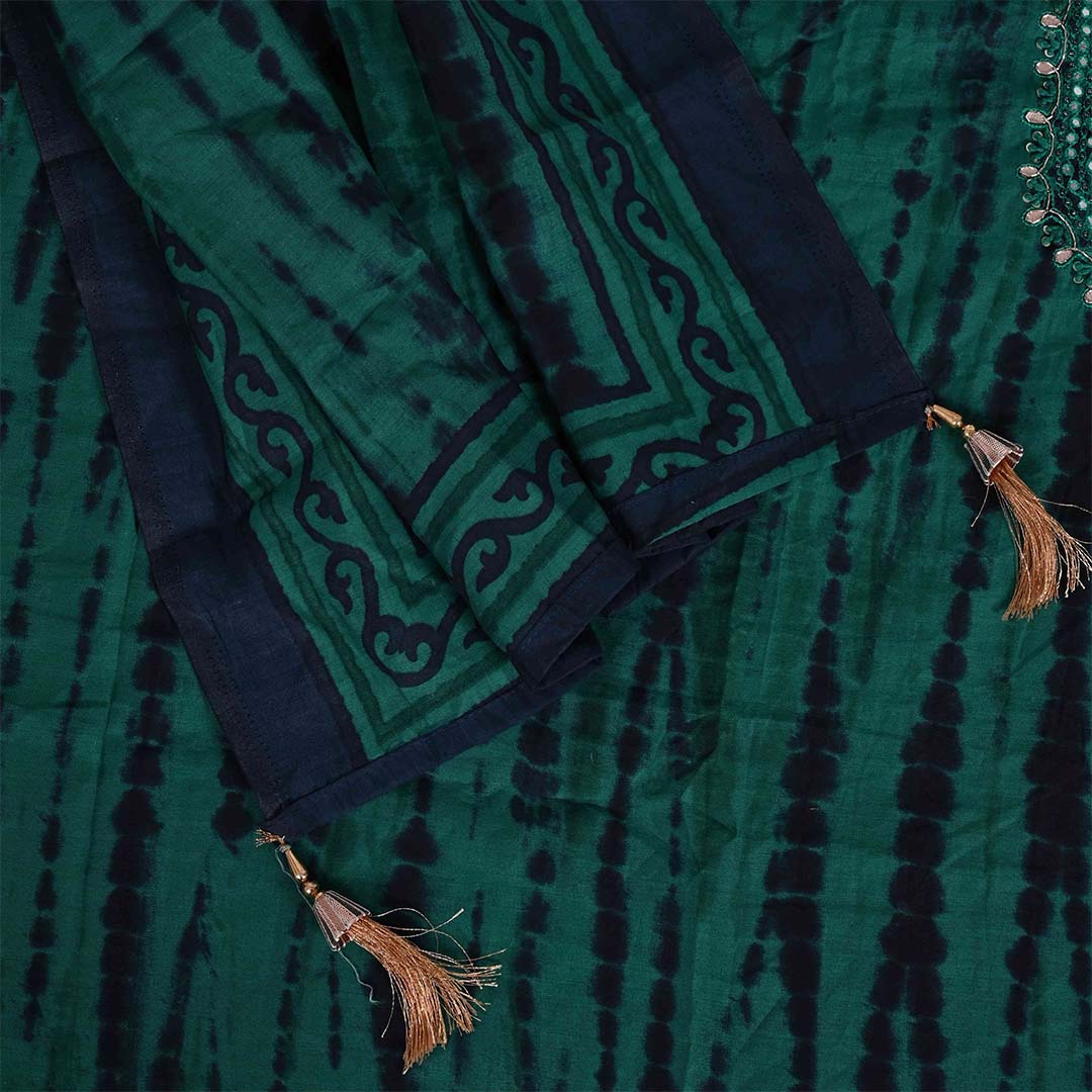 Shibori Rama Unstitched Muslin Jaipuri Suit Set With Modal Silk Dupatta
