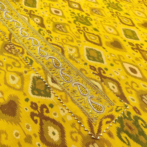 Slime Green Unstitched Cotton Rajasthani Salwar Suit With Chiffon Dupatta