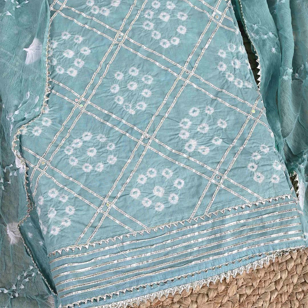 Turkish Bandhej Unstitched Cotton Jaipuri Salwar Suit With Chiffon Dupatta