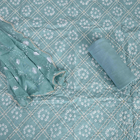 Turkish Bandhej Unstitched Cotton Jaipuri Salwar Suit With Chiffon Dupatta