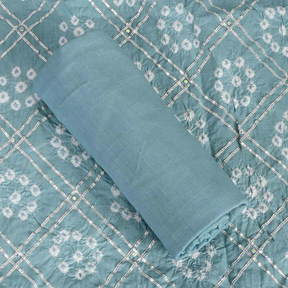 Turkish Bandhej Unstitched Cotton Jaipuri Salwar Suit With Chiffon Dupatta