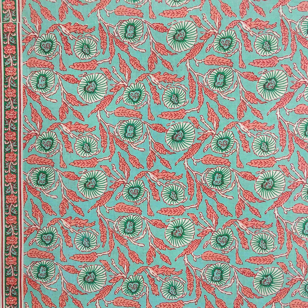 Turquoise Jaal Unstitched Cotton Rajasthani Suit Set With Malmal Dupatta