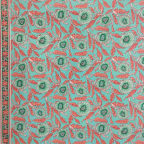Turquoise Jaal Unstitched Cotton Rajasthani Suit Set With Malmal Dupatta