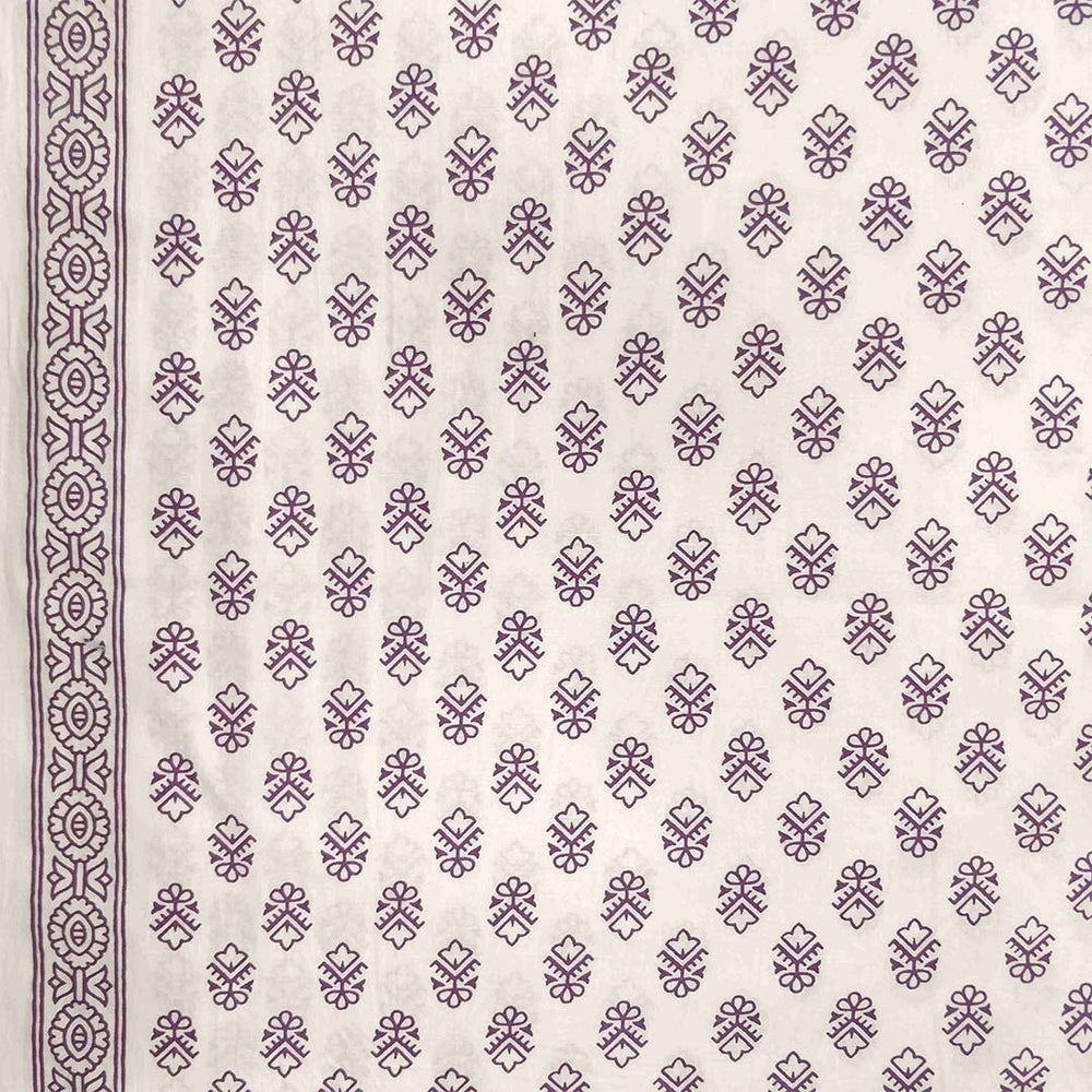 Vine White Tulip Unstitched Cotton Jaipuri Suit Set With Malmal Dupatta