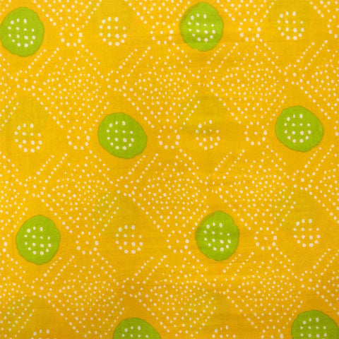 Yellow Green Bandhej Unstitched Cotton Jaipuri Salwar Suit With Chiffon Dupatta